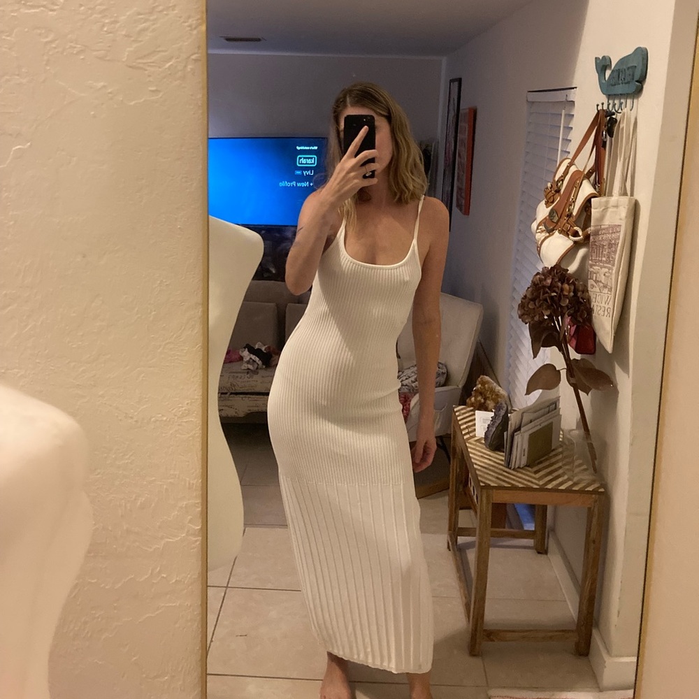 SOLID & STRIPED White Ribbed Maxi Dress